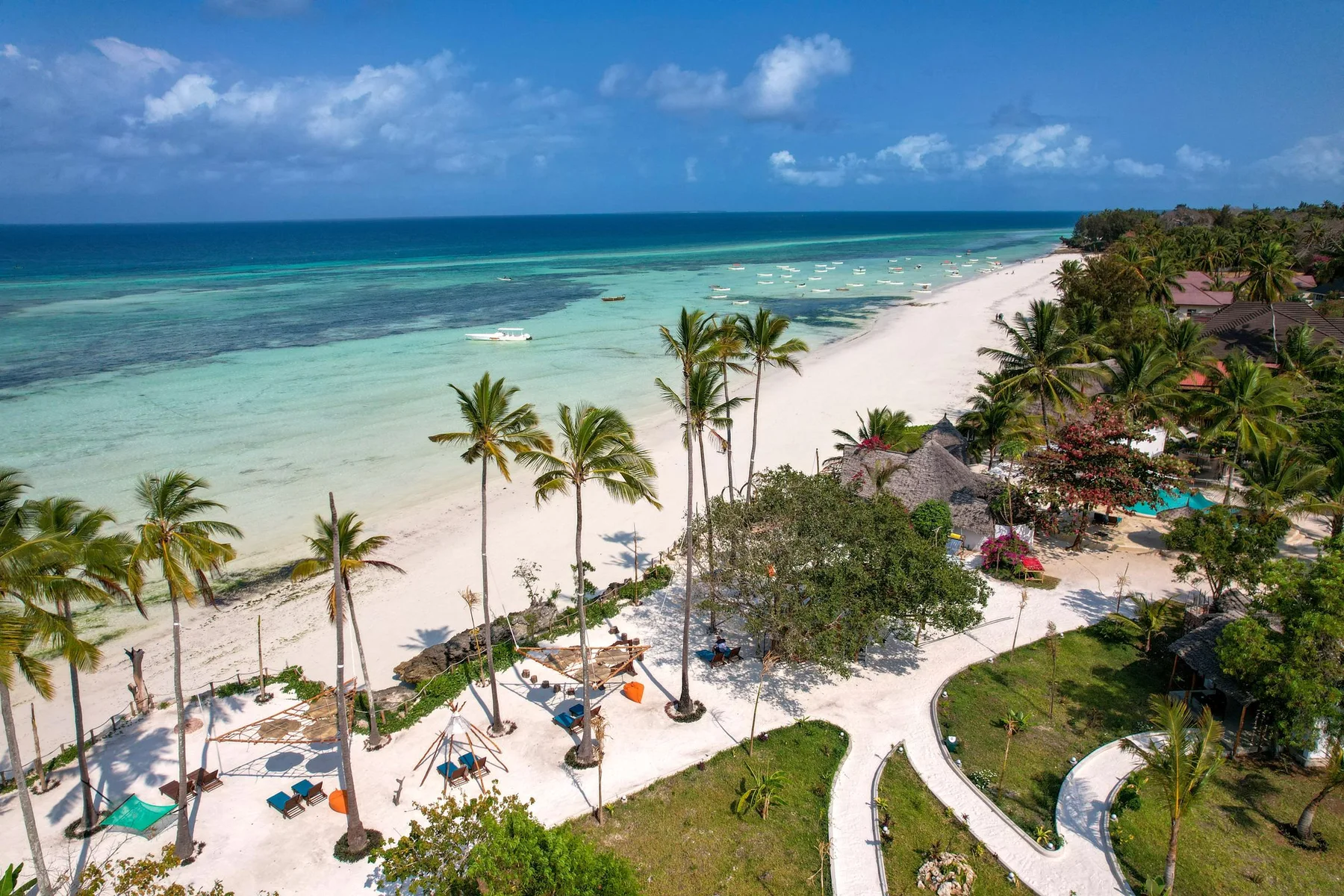 White sand and palm trees along the Zanzibar coastline